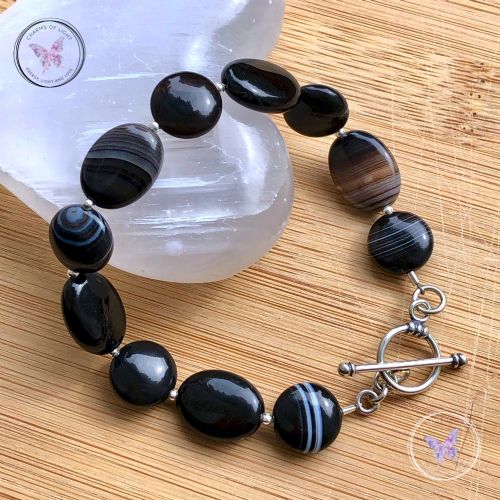 Black Sardonyx Oval & Coin Bracelet